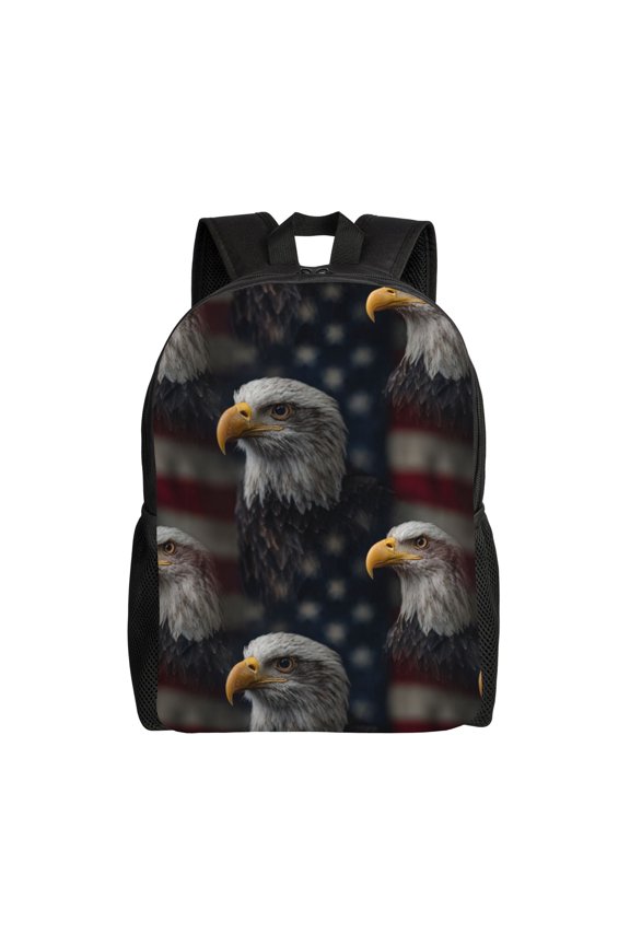 Two eagles in front of an American flag Backpack with 15 Inch Laptop Compartment,Water-Resistant Daypack, Large Capacity Backpack with Adjustable Breathable Shoulder Straps for Daily Use Travel Gym