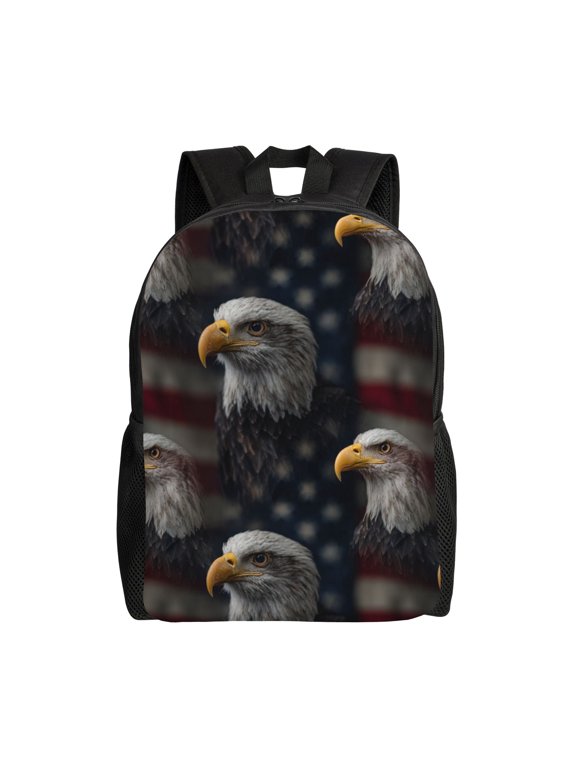 Two eagles in front of an American flag Backpack with 15 Inch Laptop Compartment,Water-Resistant Daypack, Large Capacity Backpack with Adjustable Breathable Shoulder Straps for Daily Use Travel Gym