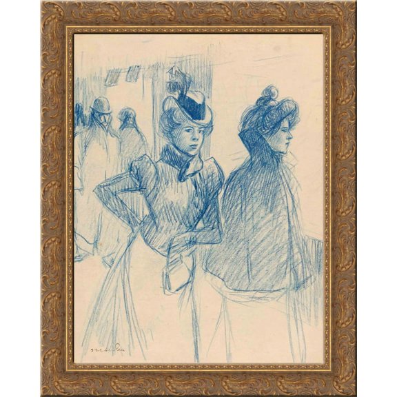 Two elegant women 24x20 Gold Ornate Wood Framed Canvas Art by Theophile Steinlen