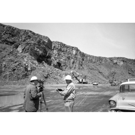 Two engineers with theodolite Canvas Art - (24 x 36)