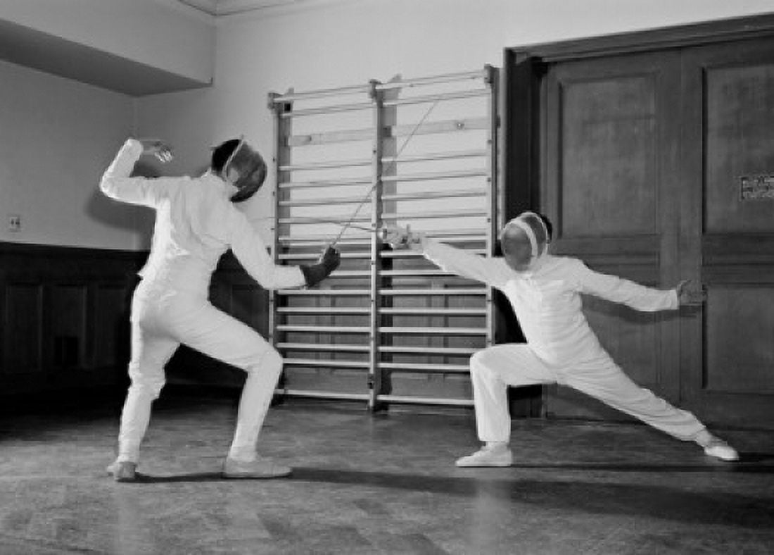 Two fencers fighting Canvas Art - (18 x 24)