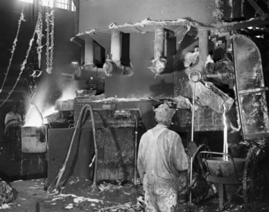 Two foundry workers working in a steel foundry Canvas Art - (18 x 24)
