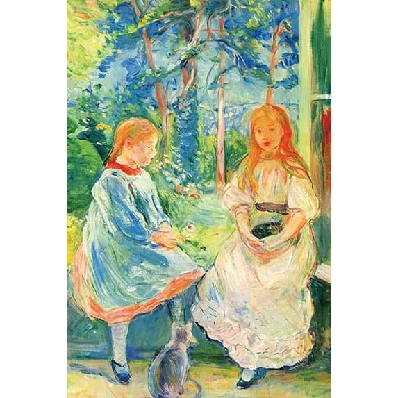 Two girls by the window with a cat Poster Print by Berthe Morisot (24 x 36)