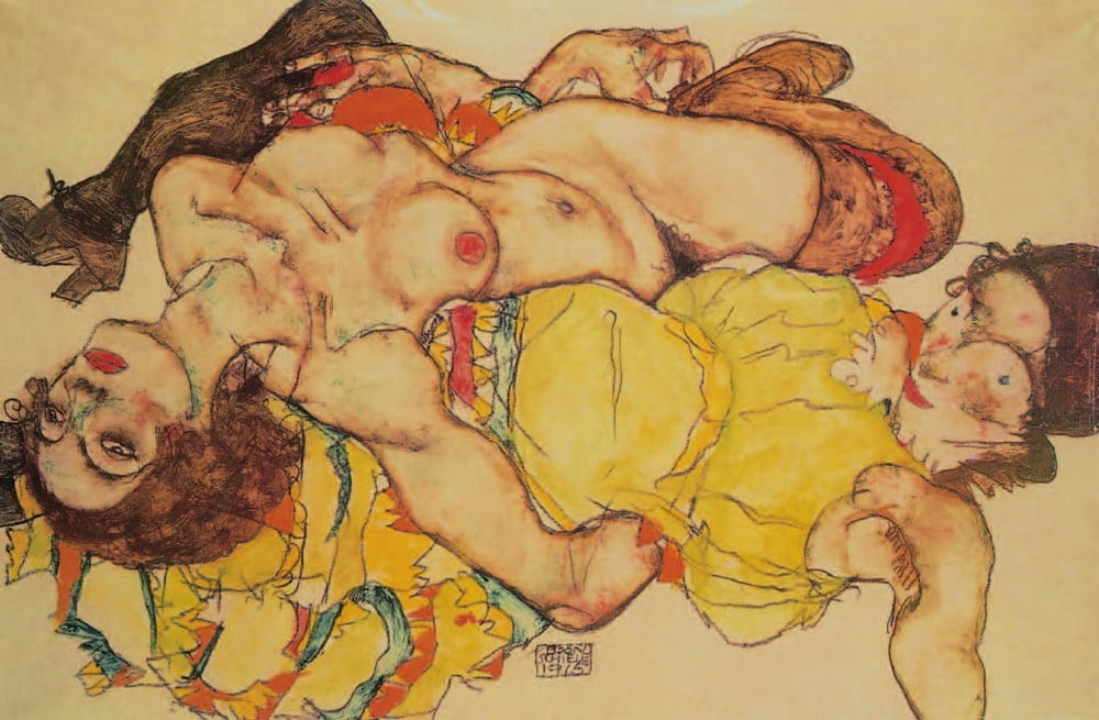 Two girls lying entwined 1915 Canvas Art - Egon Schiele (18 x 24)