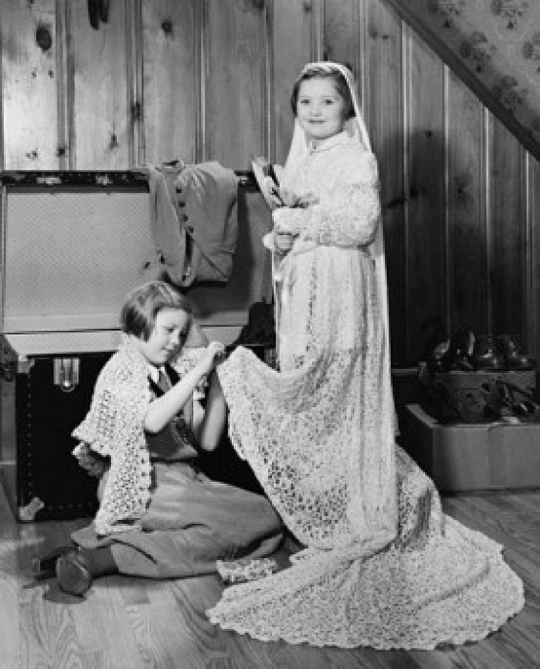 Two girls playing dress up Canvas Art - (18 x 24)