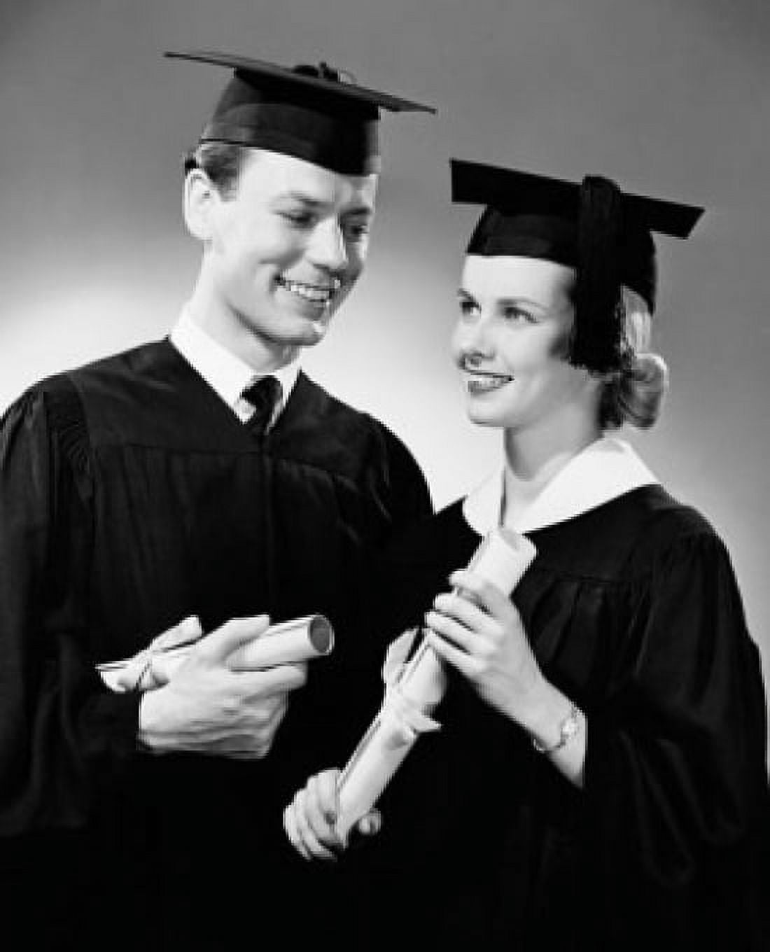 Two graduates holding diplomas and smiling Canvas Art - (18 x 24)