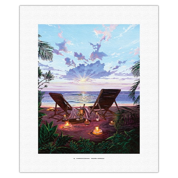 Two if by Sea - Romantic Beach Sunset - From an Original Color Painting by Scott Westmoreland - Fine Art Rolled Canvas Print 11in x 14in
