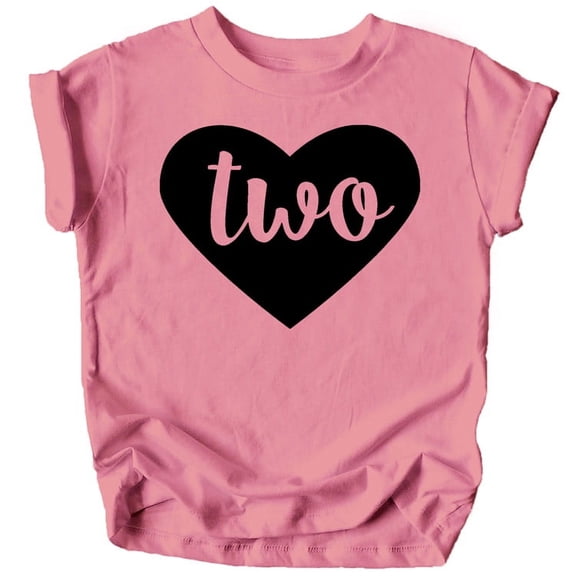 Two in Heart 2nd Birthday Girls Shirt for Toddler Girls Second Birthday Outfit Black on Mauve Shirt 2T