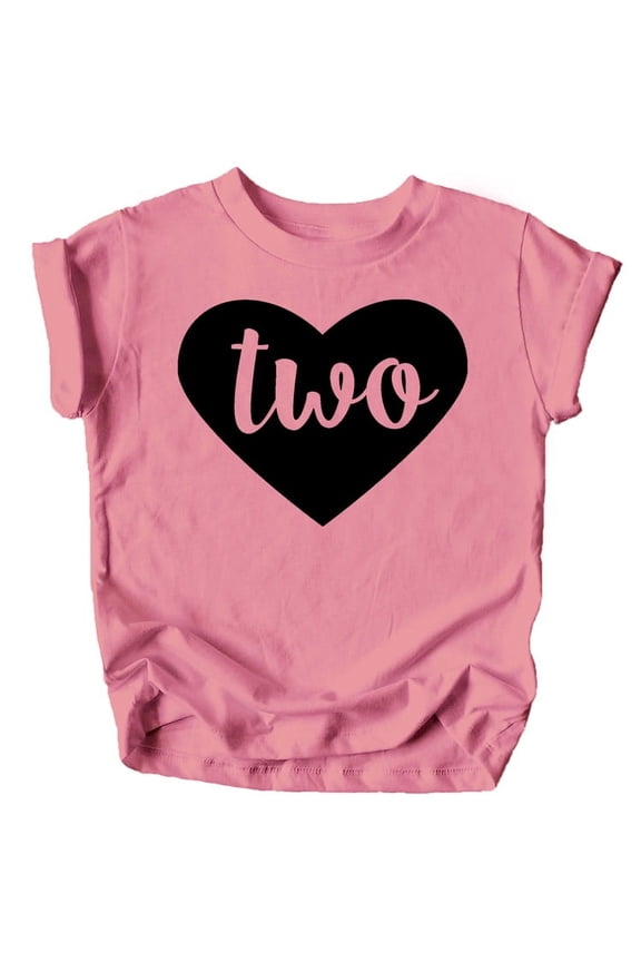 Two in Heart 2nd Birthday Girls Shirt for Toddler Girls Second Birthday Outfit Black on Mauve Shirt 2T