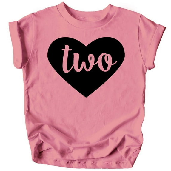 Two in Heart 2nd Birthday Girls Shirt for Toddler Girls Second Birthday Outfit Black on Mauve Shirt 3T