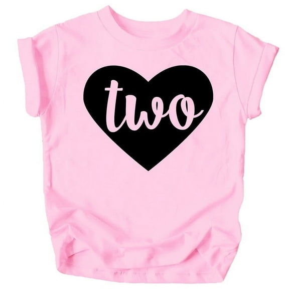 Two in Heart 2nd Birthday Girls Shirt for Toddler Girls Second Birthday Outfit Black on Pink Shirt 2T