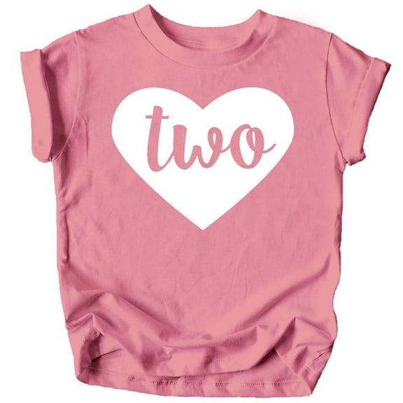 Two in Heart 2nd Birthday Girls Shirt for Toddler Girls Second Birthday Outfit White on Mauve Shirt 2T
