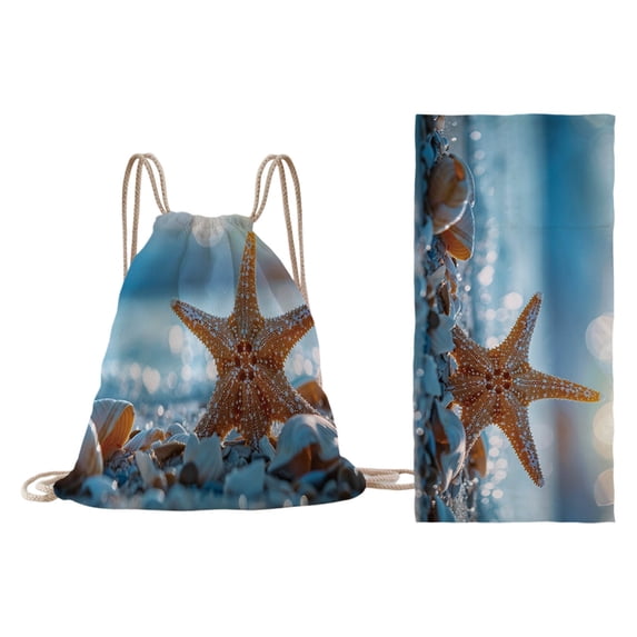 Two-in-One Beach Bag with Digital Print - 55.1x27.5in Microfiber Beach Towel & Drawstring Backpack Quick-Dry Bath Towel for Pool Party Travel (G)
