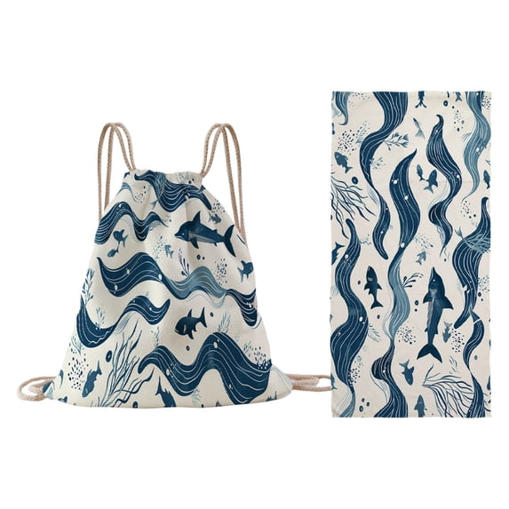 Two-in-One Beach Bag with Digital Print - 55.1x27.5in Microfiber Beach Towel & Drawstring Backpack Quick-Dry Bath Towel for Pool Party Travel (H)