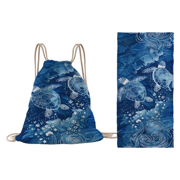 Two-in-One Beach Bag with Digital Print - 55.1x27.5in Microfiber Beach Towel & Drawstring Backpack Quick-Dry Bath Towel for Pool Party Travel (I)