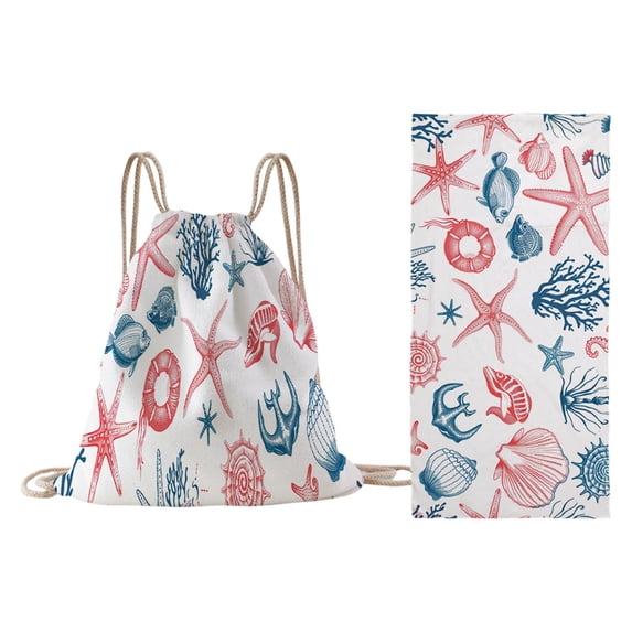 Two-in-One Beach Bag with Digital Print - 55.1x27.5in Microfiber Beach Towel & Drawstring Backpack Quick-Dry Bath Towel for Pool Party Travel (K)