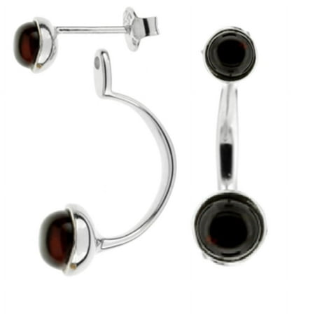 Two in One Earrings with Cherry Color Baltic Amber in Sterling Silver