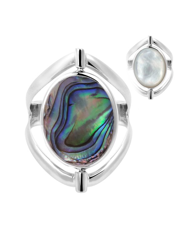 Two in One Flip Abalone and White Shell Oval Sterling Silver Ring-9