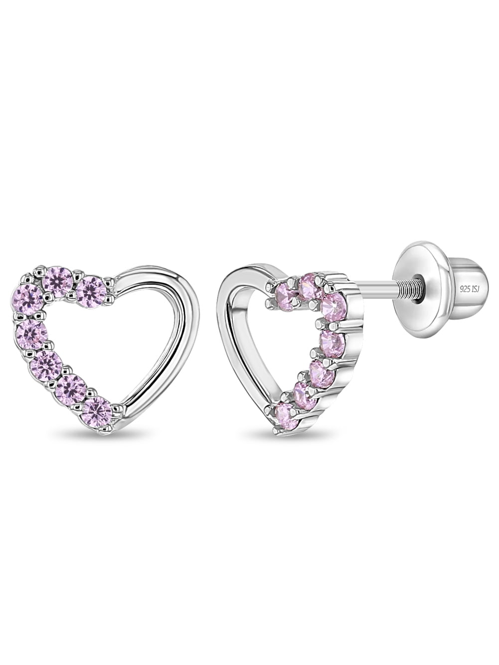 Two in One Heart Baby / Toddler / Kids Earrings Screw Back - Sterling Silver