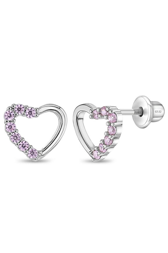 Two in One Heart Baby / Toddler / Kids Earrings Screw Back - Sterling Silver