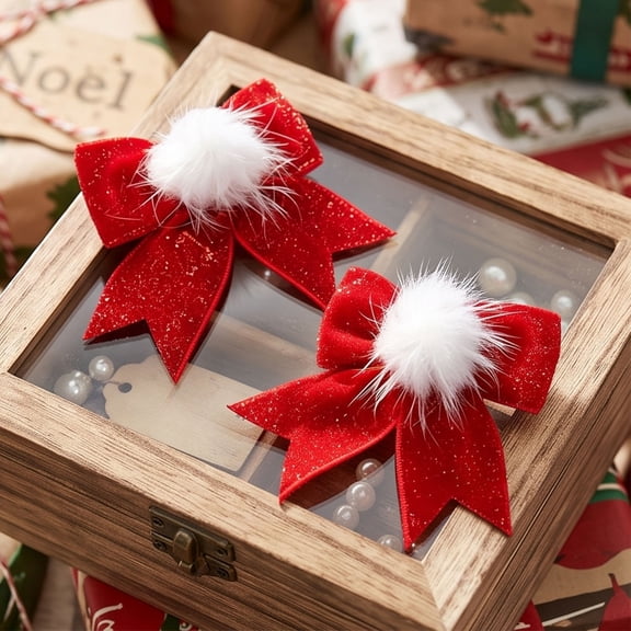 Two-in-one Bow Decorations with White Balls Polyester Clip-on Bow for Christmas Tree Wreath Gift Party Decor