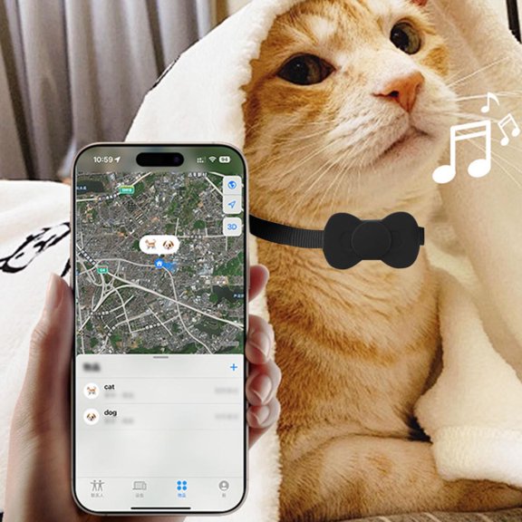 Two-in-one Bowknot small pet collar locator, which is both a beautiful collar and an anti-lost locator Pet GPS Tracker Collar Advanced Tracking Solution Smart Collar with iOS and Android(Black)