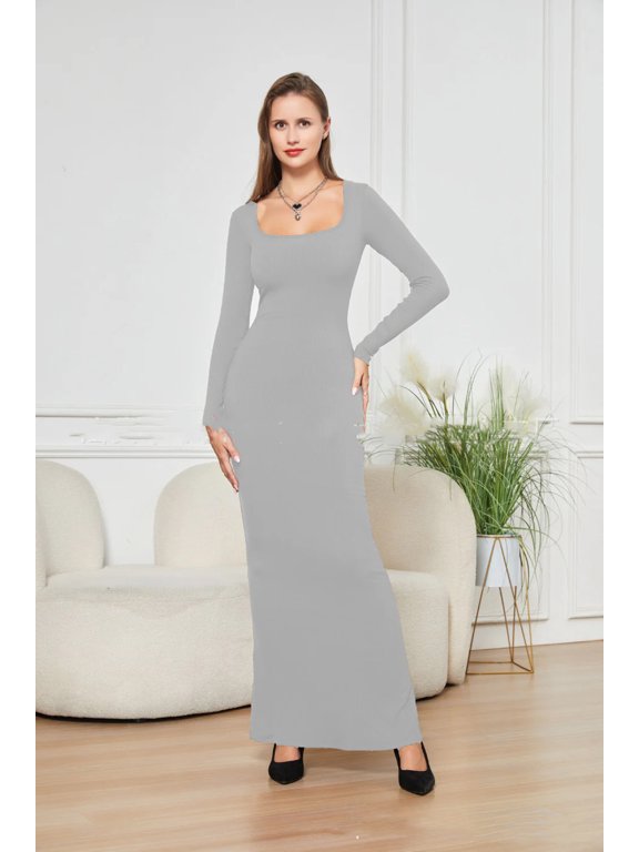 Two-in-one With Lining Double-layer Belly Contracting Hip Lifting Long Sleeve Narrow Dress