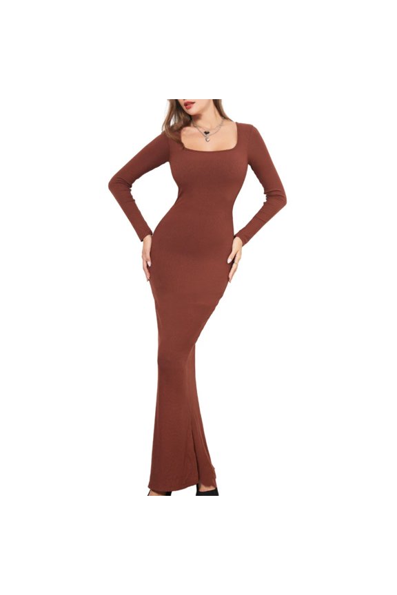 Two-in-one With Lining Double-layer Belly Contracting Hip Lifting Long Sleeve Narrow Dress