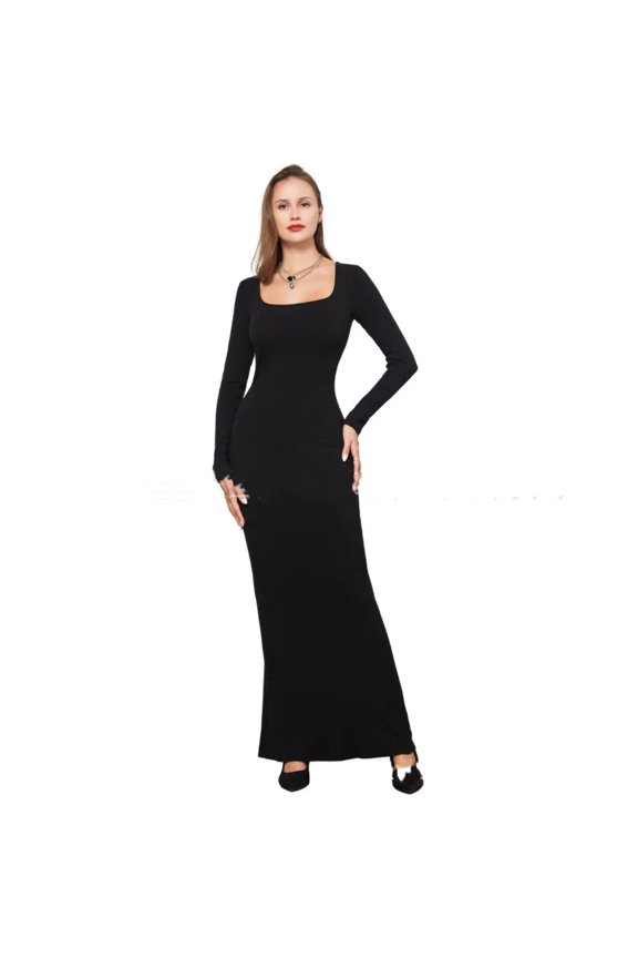 Two-in-one With Lining Double-layer Belly Contracting Hip Lifting Long Sleeve Narrow Dress