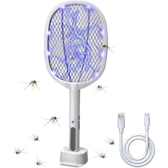 Two-in-one electric mosquito killer rackets, 2 packs of 3000V high-voltage LED handheld three-layer safety net rackets