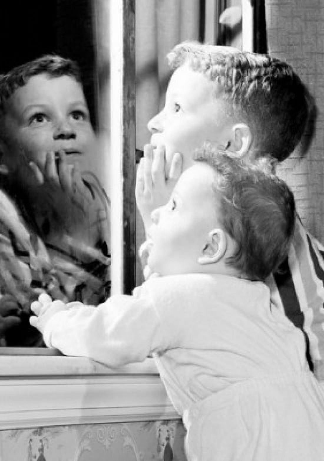 Two kids looking through window Canvas Art - (18 x 24)