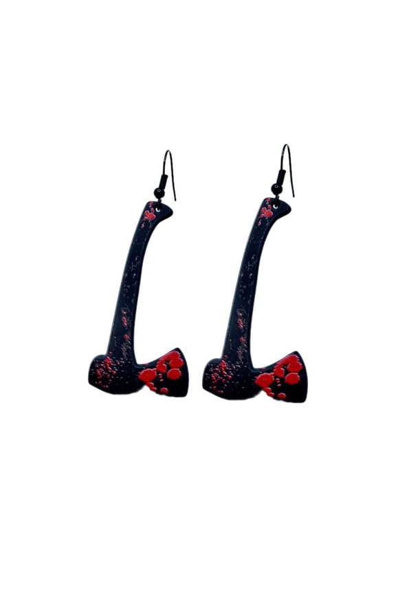 Two knife hatchet style earrings. Bloody weapon earrings.