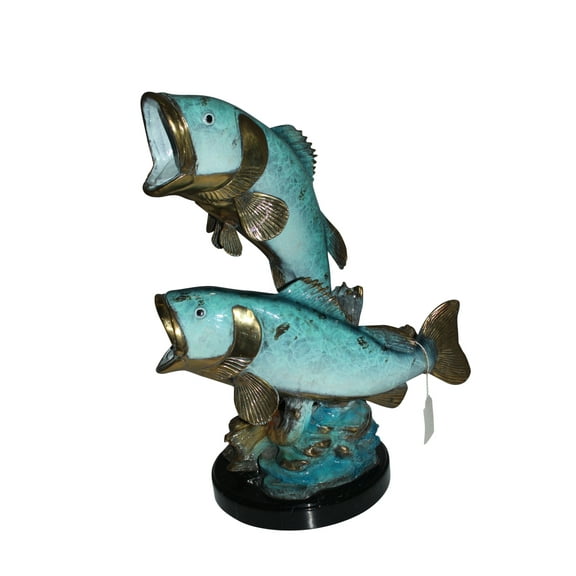 Two largemouth bass fish Bronze Statue -  Size: 17"L x 10"W x 24"H.
