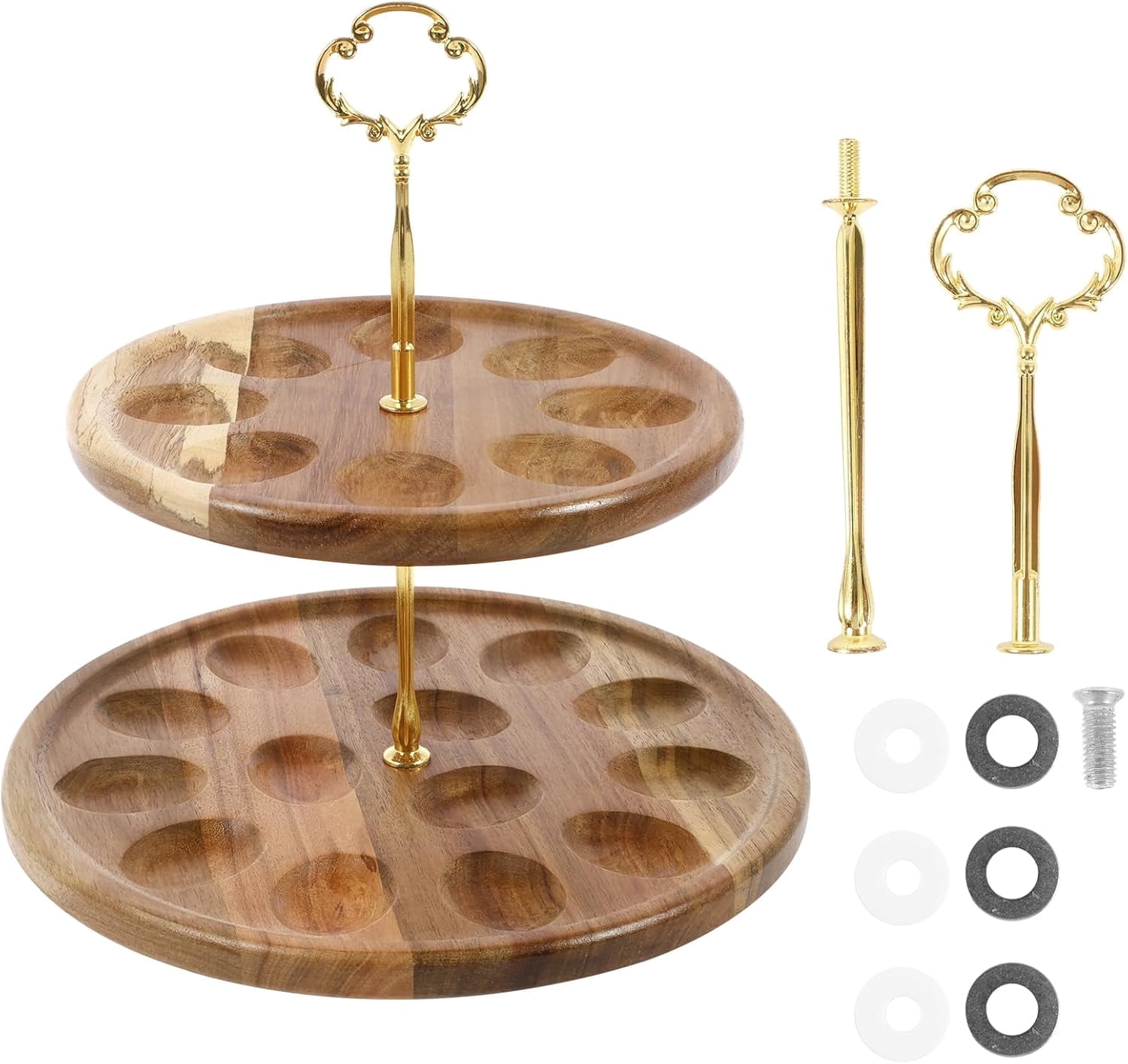 Two-layer wooden deviled egg tray with 21 holes, reversible serving tray rack, Thanksgiving and Christmas platter board