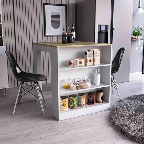 Two-leg Kitchen Island with Shelving | Perfect for Kitchen Storage and Display | Meet Your Kitchen Decor Needs