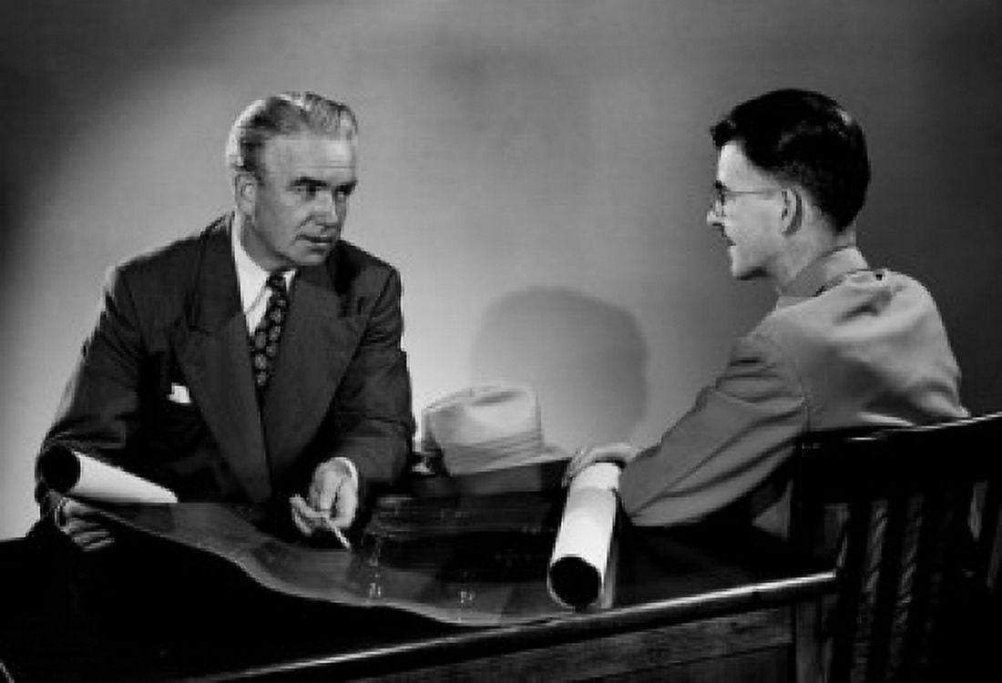 Two men discussing architectural paln Canvas Art - (18 x 24)
