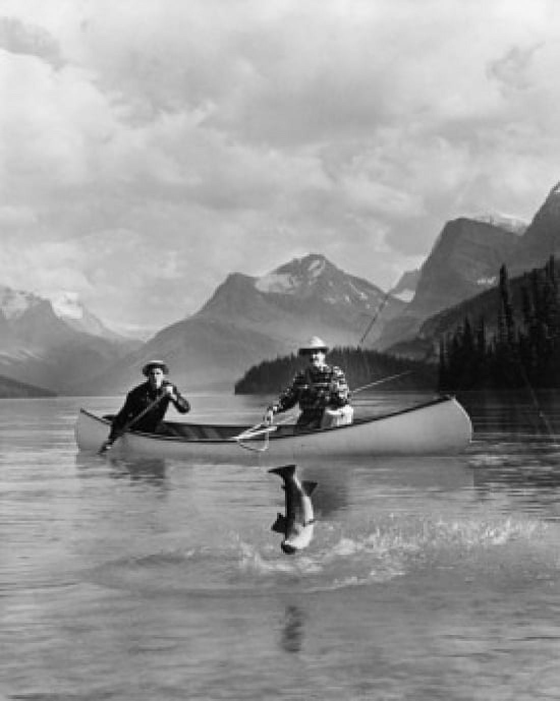 Two men fishing in a lake Maligne Lake Jasper National Park Alberta Canada Canvas Art - (18 x 24)