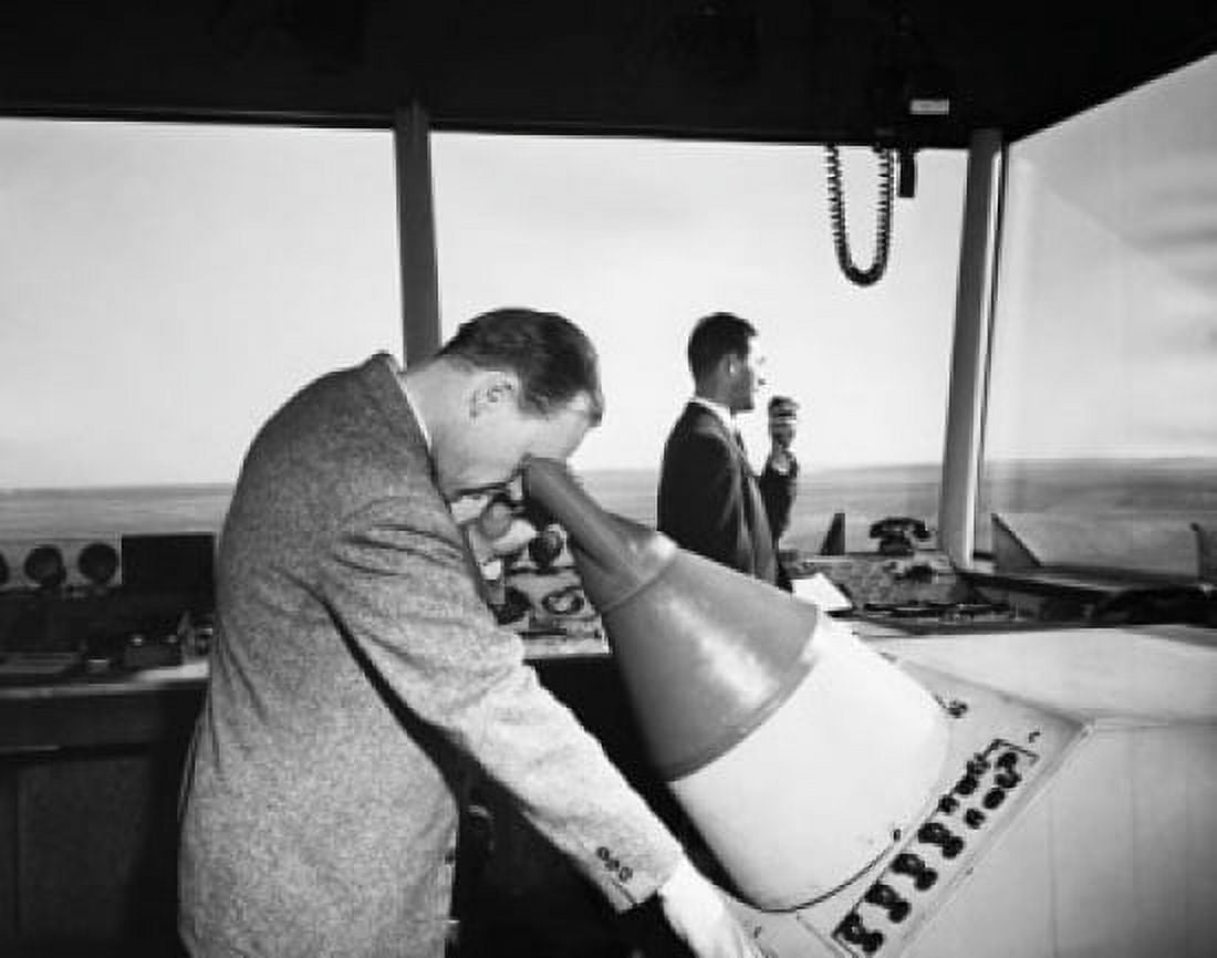 Two men in air traffic control tower Canvas Art - (24 x 36)