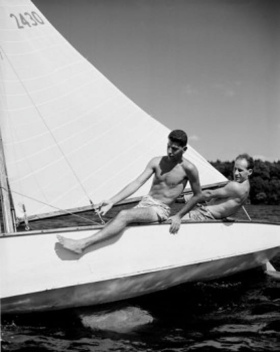 Two men on sailboat Canvas Art - (24 x 36)