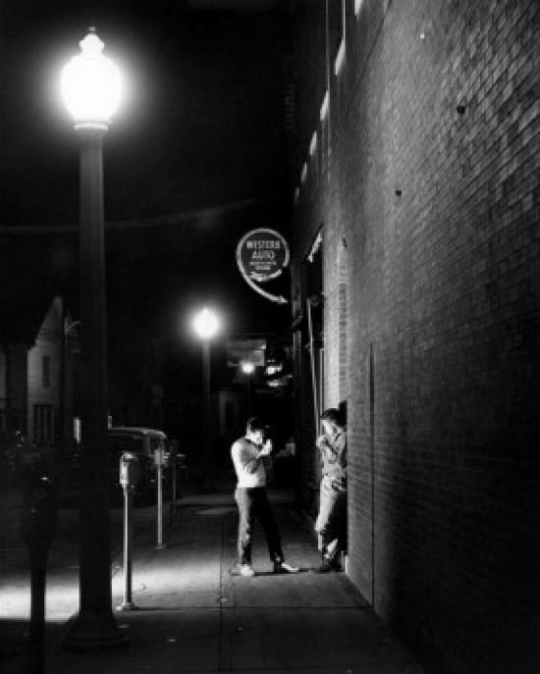 Two men smoking cigarettes on street Canvas Art - (18 x 24)