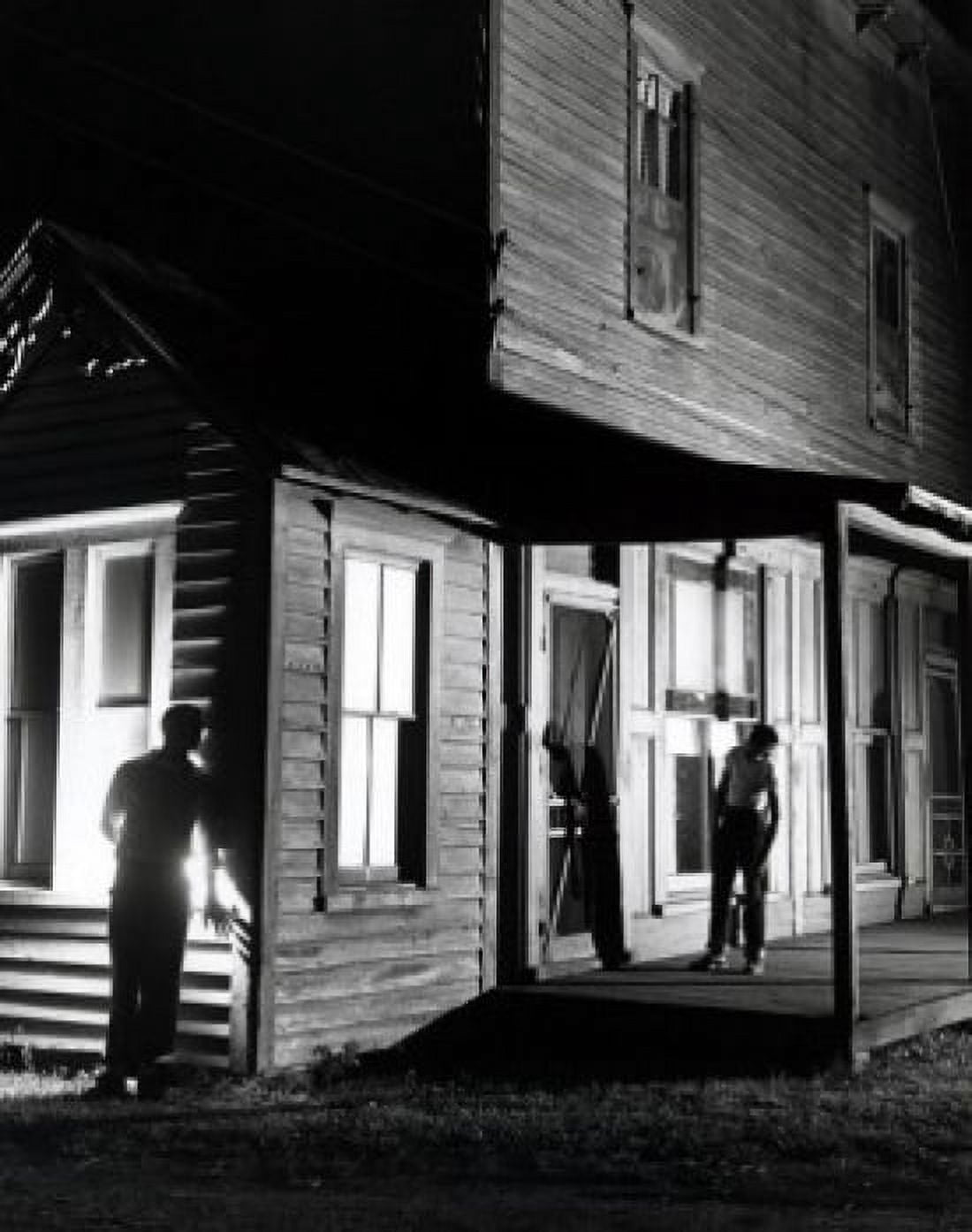 Two men standing outside building one stealthily hiding behind corner Canvas Art - (24 x 36)