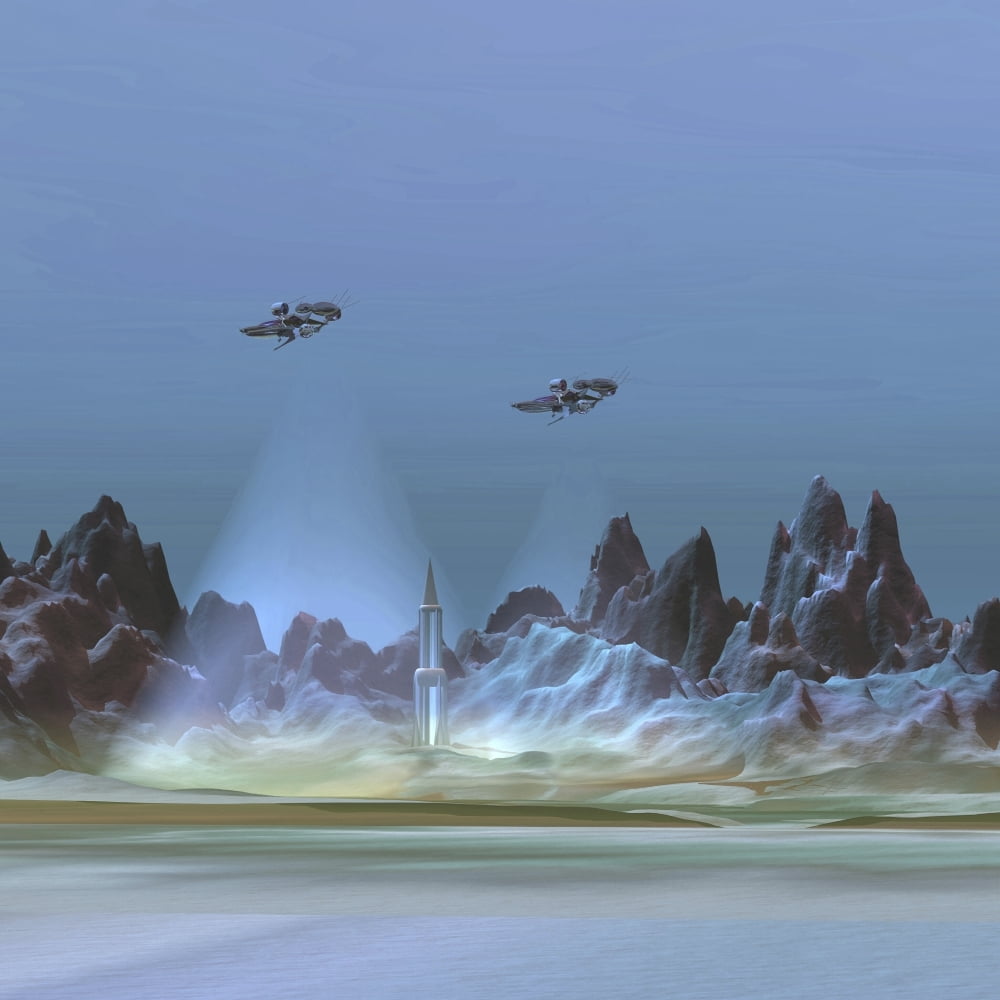 Two military craft spy on an enemies rocket at night Canvas Art - Corey FordStocktrek Images (28 x 28)