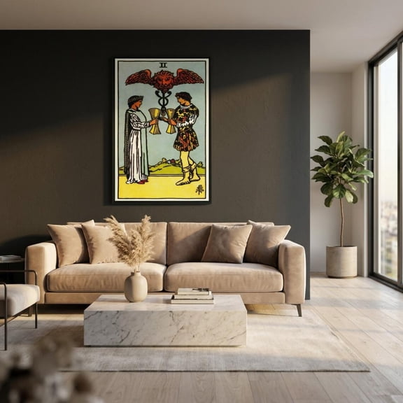 Two of Cups Tarot Card Wall Art Reproduction, Psychic Tarot Poster, Unframed Paper Poster 8x10in