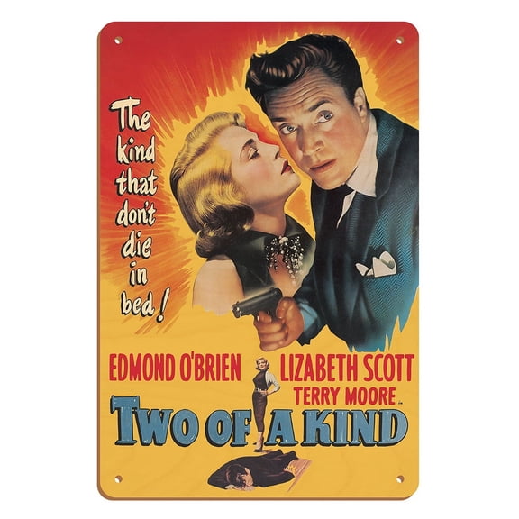 Two of a Kind - Starring Edmond O'Brien Lizabeth Scott and Terry Moore - Vintage Film Noir Movie Poster c.1951 - 8 x 12 inch Vintage Wood Art Sign