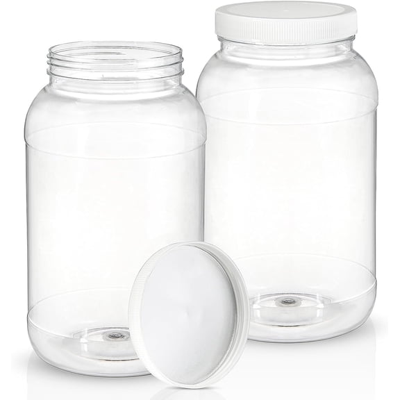 Two-pack of lidded plastic containers, 1-gallon wide-mouth storage containers, empty plastic containers, suitable for storing dry goods, peanuts, candy, noodles, etc. in the kitchen and home.