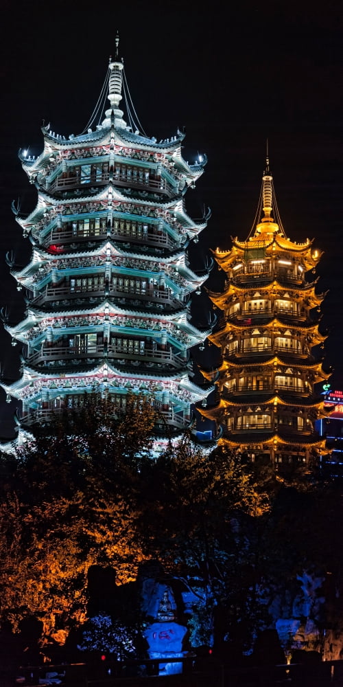 Two pagodas on Fir Lake Guilin Guangxi Zhuang Autonomous Region China Canvas Art - Panoramic Images (12 x 24)