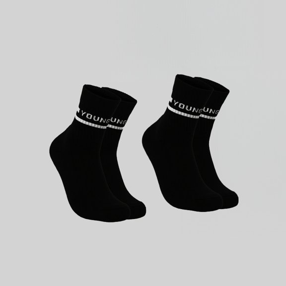 Two pairs set YOUNGLA Men's Outdoor Sports Cotton Sweat-Absorbing Breathable Sports Socks Double-Bar Letter Fashion Mid-Calf Socks