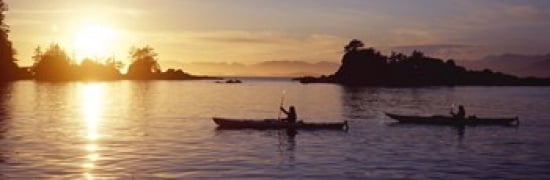 Two people kayaking in the sea Broken Islands Pacific Rim National Park Reserve British Columbia Canada Canvas Art - Panoramic Images (36 x 12)