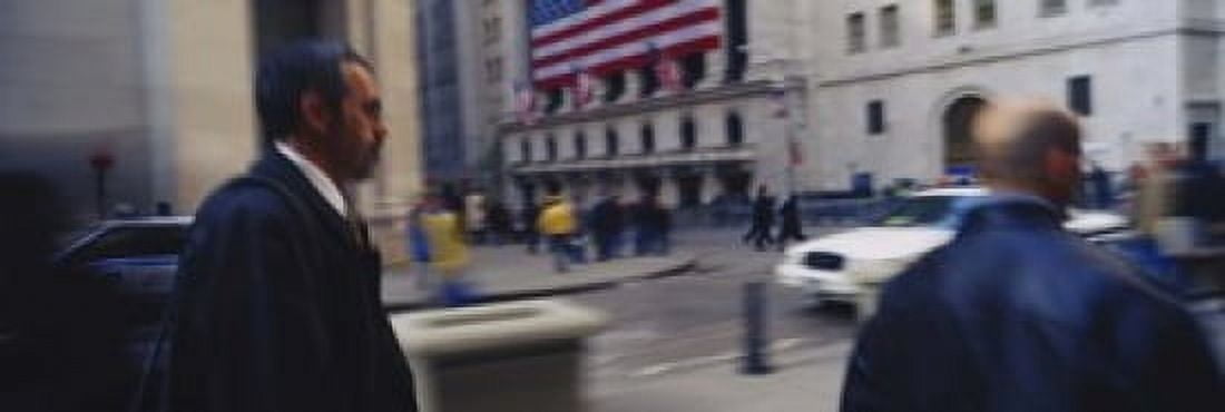 Two people walking New York Stock Exchange Wall Street Times Square Manhattan New York City New York State USA Canvas Art - Panoramic Images (18 x 6)