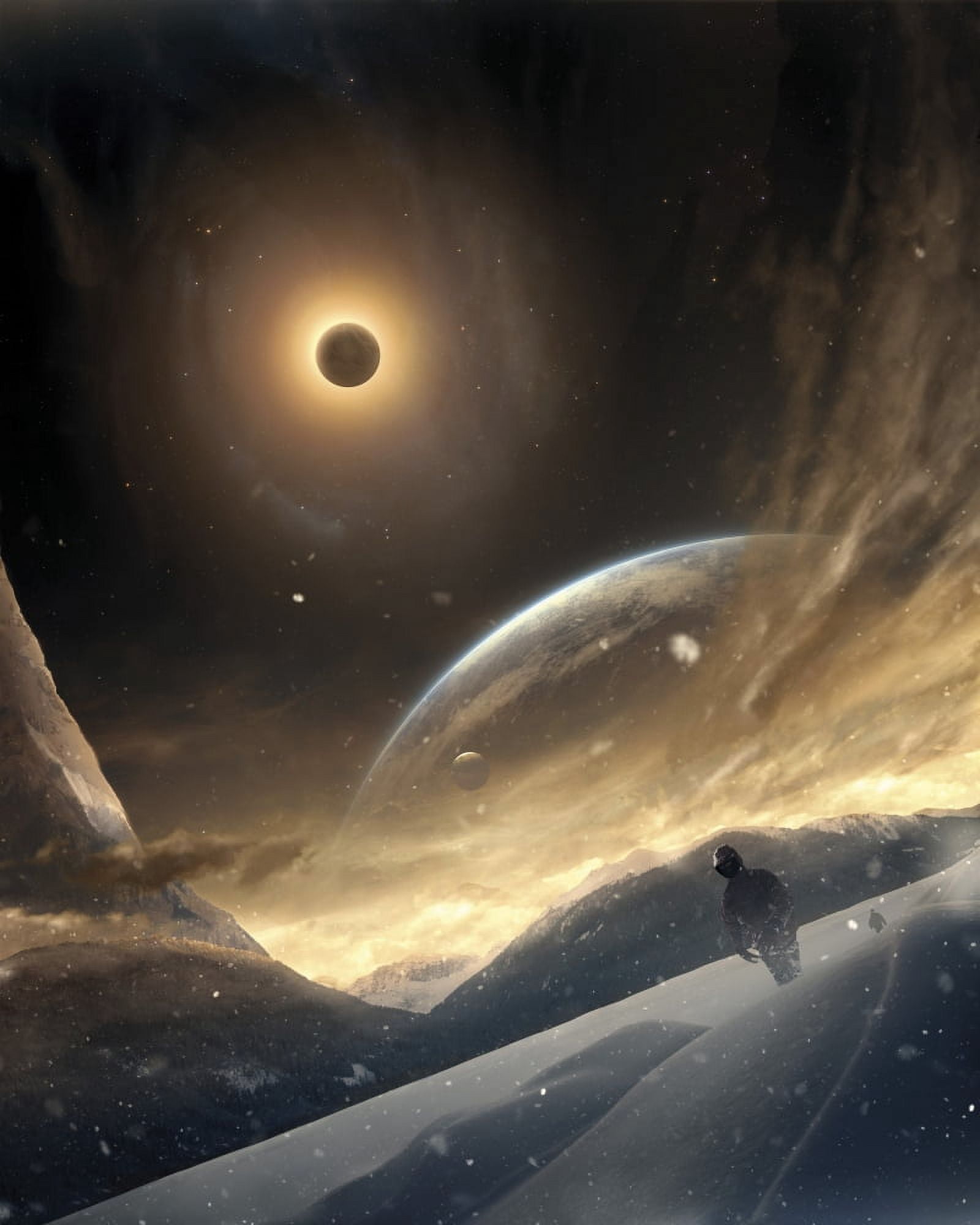 Two persons trying to find their way on an unknown alien planet Canvas Art - Tobias RoetschStocktrek Images (13 x 16)